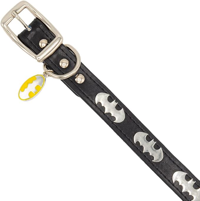 Buckle-Down Dog Collar, DC Comics, Batman with Bat Signal Charms, Extra Extra Large 24 to 31 Inch Length 1.35 Inches Wide