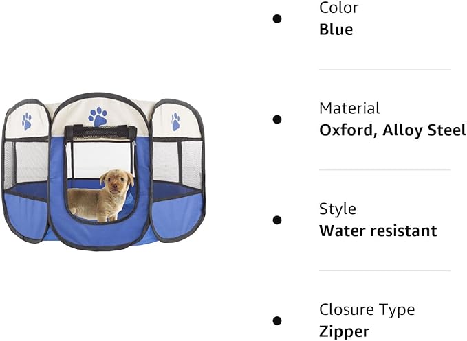 Pop-Up Pet Playpen - 26-Inch Indoor and Outdoor Dog Kennel with Carrying Bag - Portable Pet Enclosure for Dogs and Small Animals by PETMAKER (Blue)
