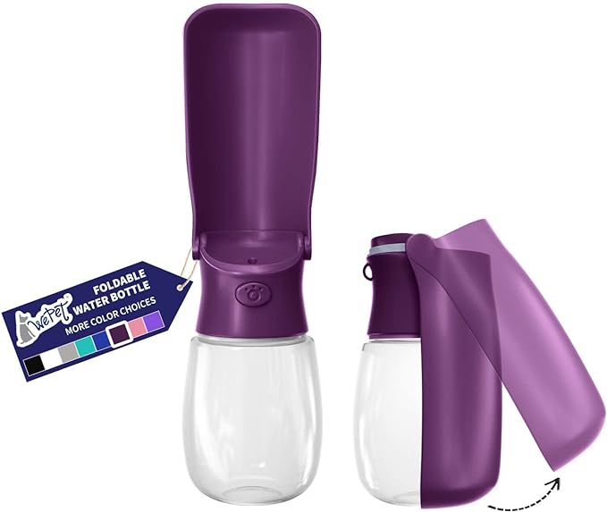 WePet Foldable Portable Dog Water Bottle Puppy Water Dispenser with Drinking Feeder, 12 OZ, High-temperature Resistant Leak Proof for Pets Outdoor Walking, Hiking, Travel, Food Grade Plastic BPA Free