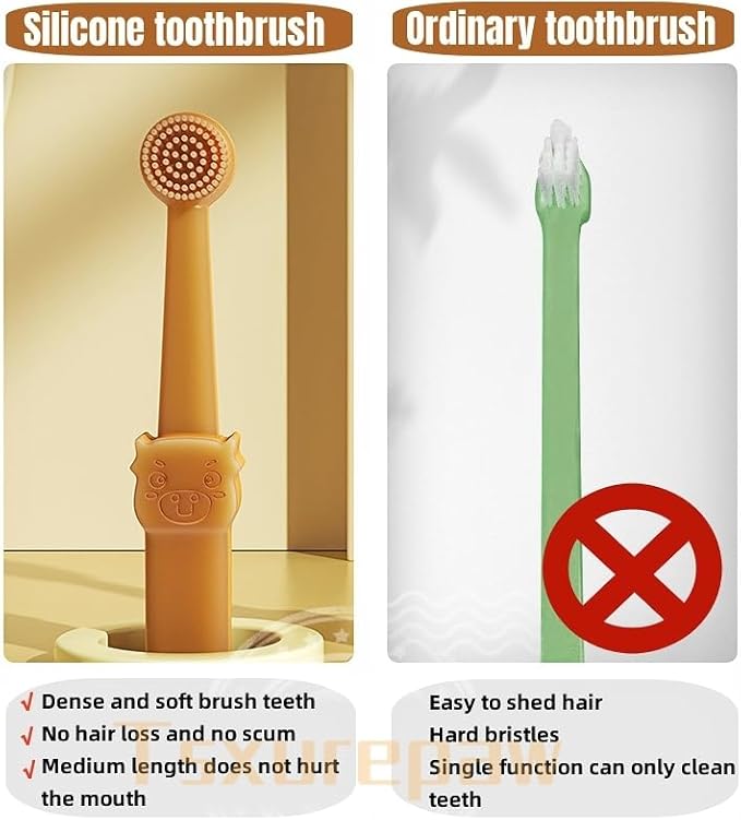 Dog Toothbrush, Pet Silicone Toothbrush Cat Tooth Brushing Kit with Storage Cup, 360° Doggie Kitten Toothbrush Tongue Cleaning Brush, Dental Care for Small Pets Ferret Dutch Pigs
