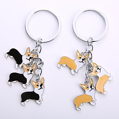 Dog Keychain, Pet Pendant Key-Ring, Cute Puppy ID Tags Metal Key Ring for Dog Lover (Yellow Corgi)