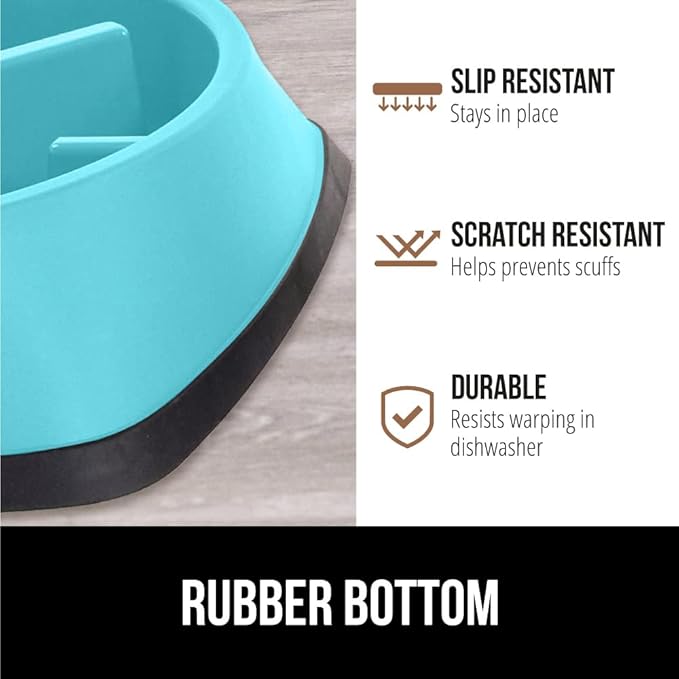 Gorilla Grip Slow Feeder Dog and Cat Bowls, Interactive Puzzle Toy for Dogs and Cats Food Training, Keeps Pets Busy and Prevents Puppy Overeating, Large, Small Breeds, 100% BPA Free, 2 Cup Turquoise