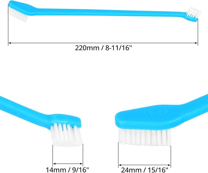 QWORK Double-Headed Pet Toothbrushes for Dogs and Cats, 8.66" Length, Soft Nylon Bristles, Blue, Dental Care Cleaning Kit for Pets, 200 Pcs