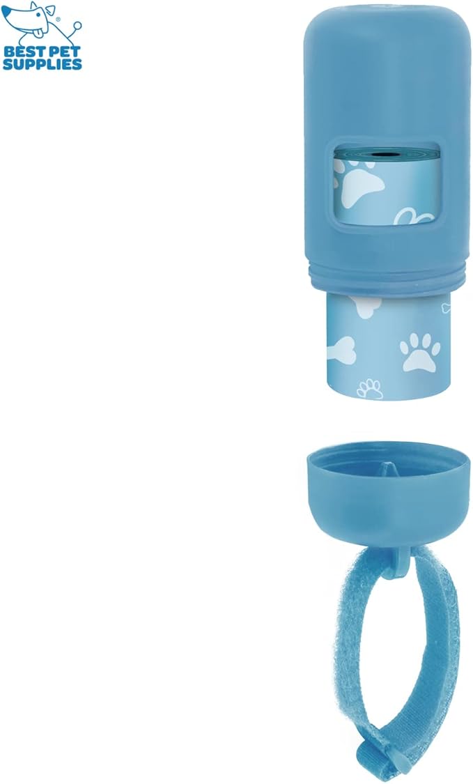 Best Pet Supplies Dog Poop Bag Holder Leash Attachment with 30 Bags Reusable Dispenser for Travel, Walking, Park, and Outdoor Use, Durable with Clip-On - Baby Blue, Pack of 2