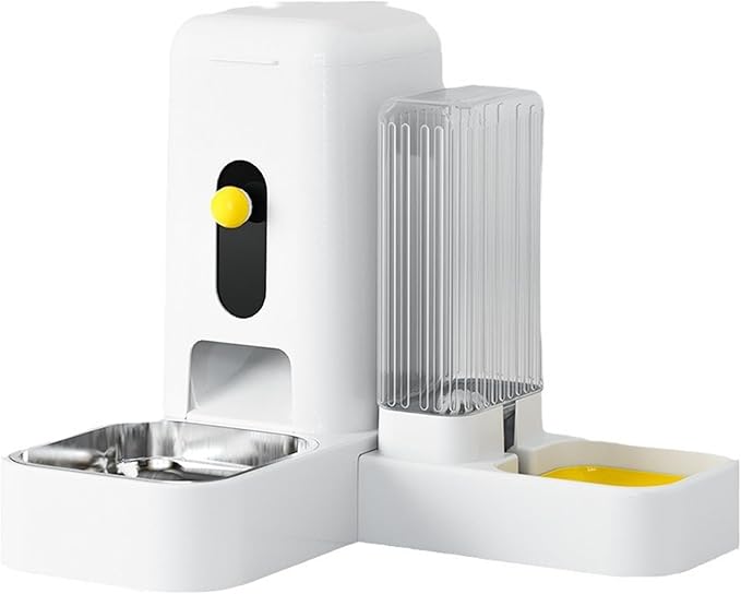Dog Cat Feeder and Water Dispenser Set 2 in 1, Gravity Pet Feeder and Water Dispenser Set 2.6L with Stainless Steel Bowls, Travel Supply Feeder and Water Dispenser for Pets (White)