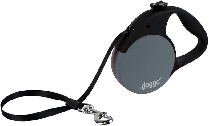 doggo Everyday Retractable Dog Leash, 16' Long Belt, Large for Dogs Up to 110 lbs, Grey with Black Soft Grip Handle