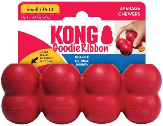 KONG Goodie Ribbon - Stuffable Natural Rubber Dog Toy - with Four Fillable Goodie Grippers for Enrichment Play - Bone-Shaped Chew Toy - for Small Dogs