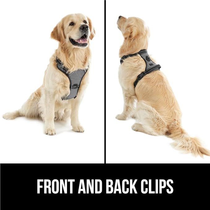 Gorilla Grip Comfortable Durable Dog Harness with Handle, Pet Leash Clips on Chest or Back for Walking, Padded Mesh Pets Vest, Adjustable Reflective Straps, Puppy Training, Gray