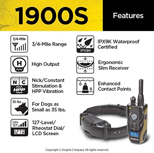 Dogtra 1900S E Collar - 3/4 Mile Remote Trainer with LCD Screen - Fully Waterproof Collar - includes eOutletDeals Collapsible Pet Travel Bowl