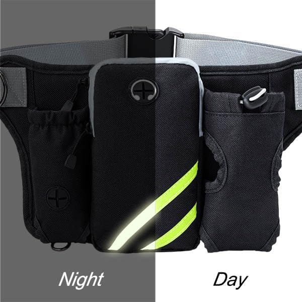 Retractable Bungee Hands Free Dog Leash with Zipper Pouch, Padded Waist Dog Leash, Dog Running Leash Handsfree with Dual Handles and Reflective Stitching for Walking Running Jogging Hiking, Waist Belt
