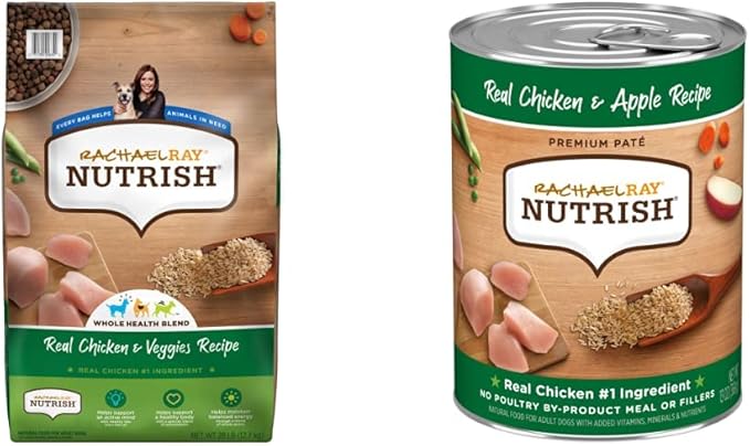 Nutrish Rachael Ray Chicken & Veggies 40 Pounds Dry Dog Food (Packaging May Vary) + Chicken Recipe 11 Count Soup Bones Bundle