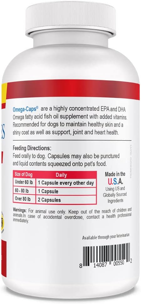 Omega-Caps Extra Strength for Large Breeds-Vet Formulated for Healthy Radiant Skin & Coat While Reducing Shedding. Contains Omega 3 for Immune System Support, Easy to Dose, 1000 Soft Gel Capsules