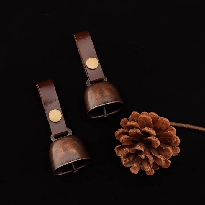 Dog Collar Bell Pet Bells Tracker Noise Maker Anti-theft Bell with Leather Button Strap and Pet Anti- Lost Silver Pendant ID Tags (2Sets)