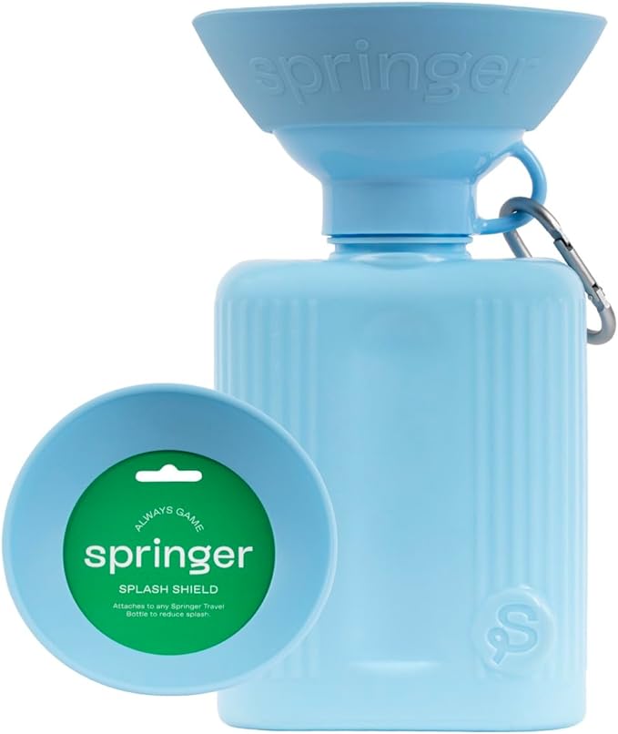 Springer Splash Shield for Mini, Classic, Growler Dog Travel Bottles - Mess Proofer & Bowl Expander for Large Breeds - BPA-Free Silicone (Not Compatible with Flip Bottle) – Sky Blue