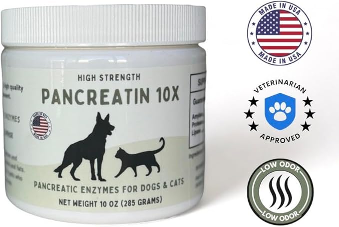 Pancreatin 10X - Pancreatic enzymes for Dogs and Cats (Made in USA) High Strength | Low Odor |10oz (285g)