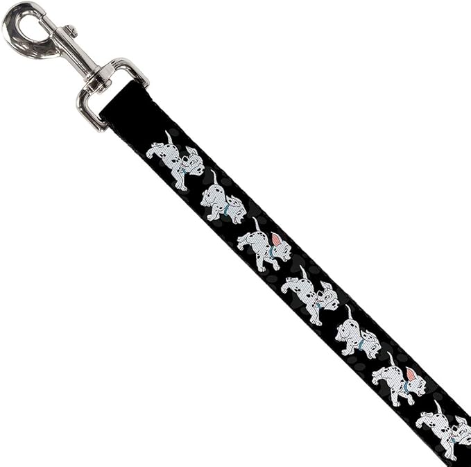 Buckle-Down Pet Leash - Dalmatians Running/Paws Black/Gray/White/Black - 6 Feet Long - 1.5" Wide