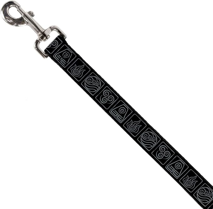 Dog Leash Avatar The Last Airbender Bending Elements Icons Black Gray 4 Feet Long 1.5 Inch Wide