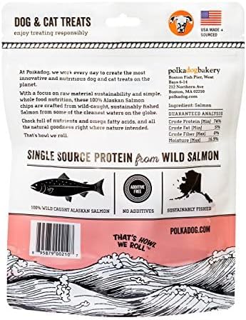 Polkadog Crunchy Alaskan Salmon Chips, Dog Treats – 100% Wild-Caught Fish Treat for Dogs, Cats – All-Natural, Grain-Free, Gluten-Free Pet Chips – Single Ingredient Snacks – 4 oz.