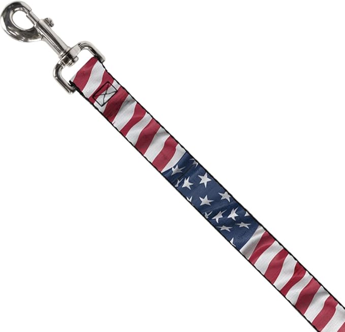 Dog Leash American Flag Vertical Close Up 6 Feet Long 1.0 Inch Wide