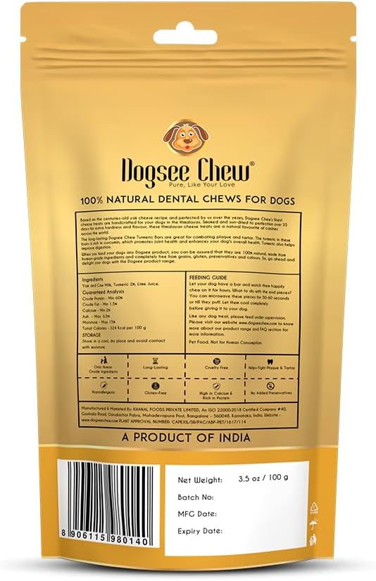 Dogsee Himalayan Yak Cheese Dog Chews with Turmeric (Small - 3 Chews) | Hip & Joint Health Support for Dogs | Rich in Protein & Calcium | Premium Dog Dental Chews