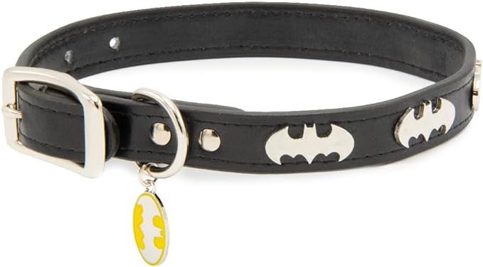 Buckle-Down Dog Collar, DC Comics, Batman with Bat Signal Charms, Extra Extra Large 24 to 31 Inch Length 1.35 Inches Wide