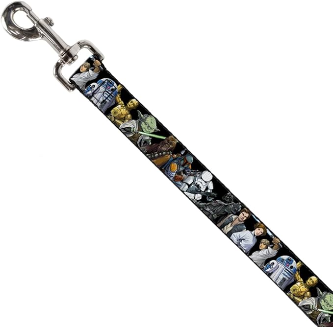 Star Wars Pet Leash, Dog Leash, Star Wars Classic Character Poses Black, 6 Feet Long 0.5 Inch Wide