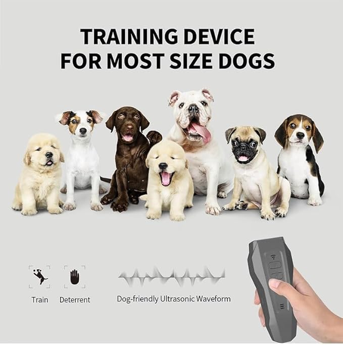 Dog Bark Deterrent Devices |Professional Long Range Anti Barking Ultrasonic Tool | 30 Ft Range with LED and 2 Modes | Sonic Emitters for Dog Training & Behavior Aids (Grey)