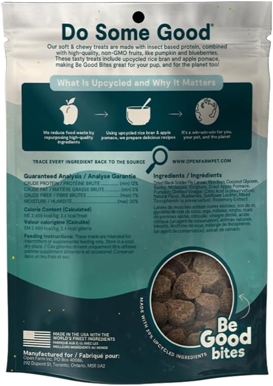Open Farm Dehydrated Dog Treats, Gently Cooked Recipe with Natural Simple Ingredients and No Artificial Flavors or Preservatives (1 Pack Training Treats Insect)
