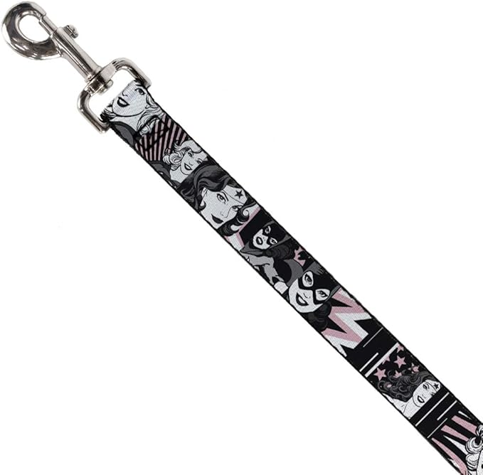 Buckle-Down Dog Leash Batgirl Wonder Woman Supergirl Retro Panels Black Pink White Available in Different Lengths and Widths for Small Medium Large Dogs and Cats, Multicolor, DL-6FT-WSG005-N