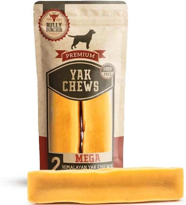 Bully Bunches Mega Authentic Yak Cheese Himalayan Chews for Giant Dogs & Super Aggressive Chewers - All Natural Dog Treat Dental Chews, Made with Real Yak Milk - Lactose & Rawhide Free (2 PK)
