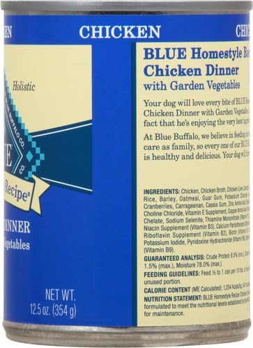 Blue Buffalo Homestyle Recipe Natural Adult Wet Dog Food, Chicken 12.5 oz cans (Pack of 12)