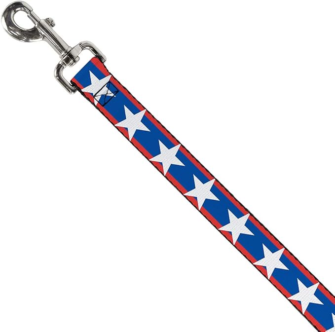 Buckle-Down Dog Leash Stars Stripes Red Blue White 6 Feet Long 0.5 Inch Wide