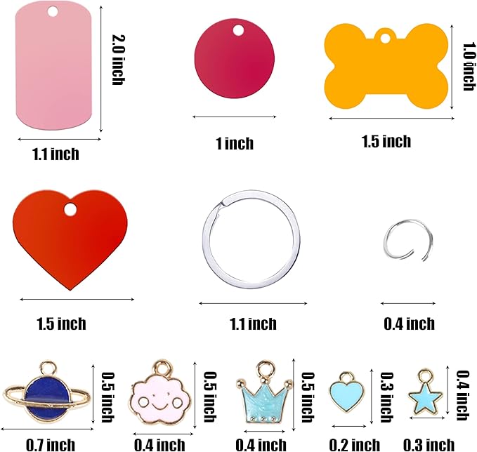 140pcs Pet ID Tag Set with 40pcs Colourful Blank Dog Tags Double Sided Aluminum Cat ID Tags,80pcs Stainless Steel Key Rings and 20pcs Pendants for Dogs Cats Pets Name Phone Number Craft Tag