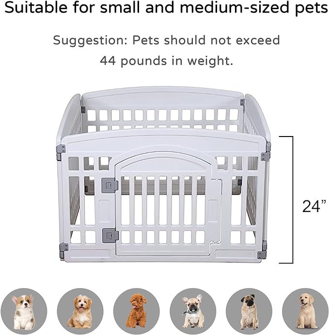 Pet Playpen with Mesh Fabric Top Cover Foldable Gate for Dogs Heavy Plastic Puppy Exercise Pen Small Pets Fence Puppies Folding Cage 4 Panels for Puppies and Small Dogs House White (33.5x33.5 Inches)