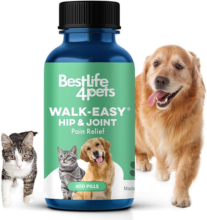 BestLife4Pets Walk-Easy Hip and Joint Supplement for Dogs & Cats - Arthritis Pain Relief and Anti-inflammatory Support Pills for Dogs & Cats Joint Pain Relief - Easy to Use Natural Pills