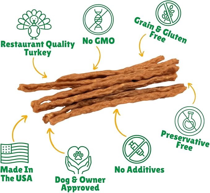 Lucky Premium Treats Turkey Jerky Straws – All Natural Turkey Dog Treats, Dog Chews Made with Restaurant Quality Turkey (13 oz)