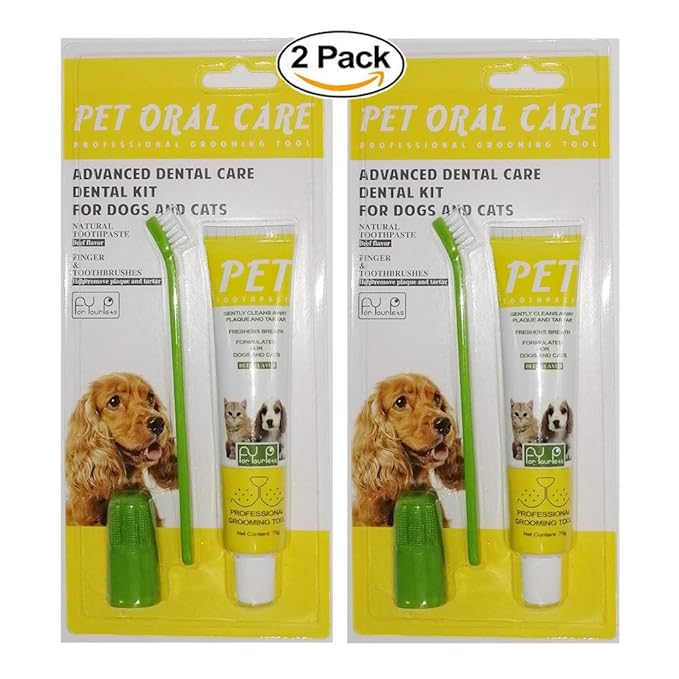 2 Pack Pet Toothbrush and Toothpaste for Dogs & Cats, Best Soft Silicone Pet Finger Toothbrush for Small Dogs Puppy Doggy, Dog Toothpaste Beef Flavor