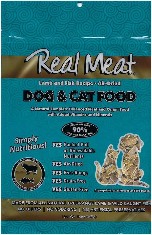 Real Meat Air Dried Cat Food & Dog Food w/ Real Lamb & Fish - 3.5lbs of USA-Crafted Grain-Free Dry Dog & Cat Food Sourced from Free-Range Lamb & Ocean-Caught Fish - All Natural, High Protein Pet Food