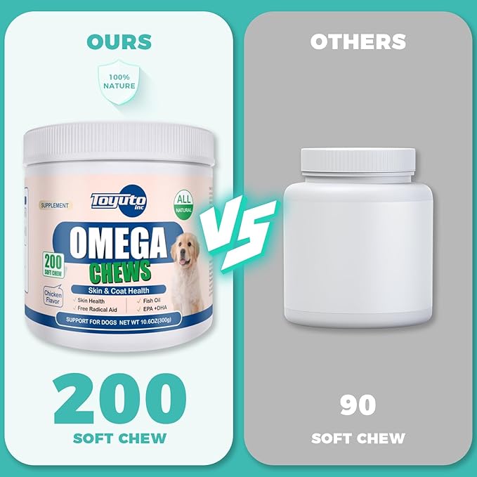 Omega-3 Multivitamin Skin and Coat Supplement for Dogs Omega 3 Fish Oil Supplement, Supports Shedding, Skin & Coat, Immunity, EPA,DHA- 300g(200 Chews)