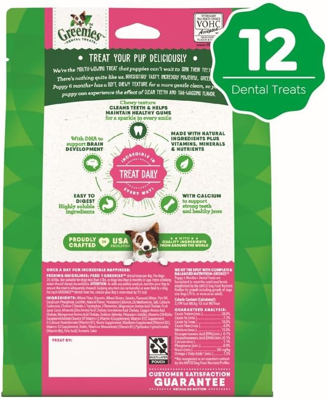 Greenies Puppy Regular Size Natural Dental Dog Treats, 12 oz. Pack (12 Treats)