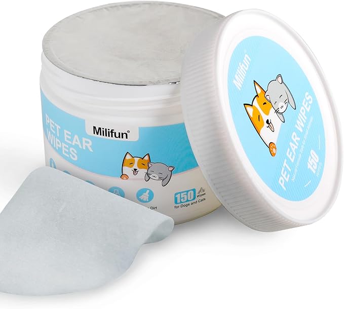 150 Count Dog Ear Cleaner Wipes, Dog Ear Wipes, Gently Remove Ear Wax, Debris - Soothes & Relieves Ear Itching, Natural Cleaning Puppy Ear Wipes, Otic Cleanser for Dogs and Cats.