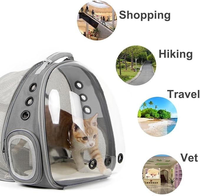 Back Expandable Cat Backpack, Fit up to 12 lbs, Space Capsule Bubble Window Pet Carrier Backpack for Cat and Small Puppy