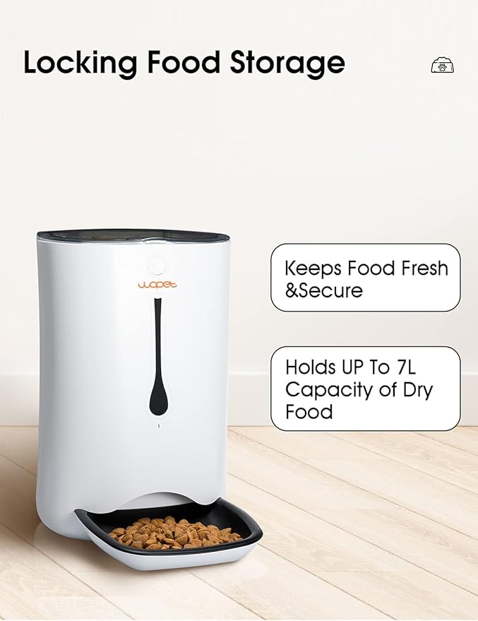 WOPET Automatic Pet Feeder Food Dispenser for Cats and Dogs–Features: Distribution Alarms,Portion Control,Voice Recorder, & Programmable Timer for up to 4 Meals per Day