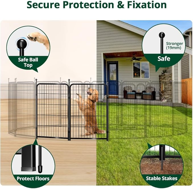PawGiant Dog Fence Playpen 24”/32”/40” Indoor Outdoor for Small/Medium/Large Dogs, Metal Pet Puppy Cat Exercise Fencing Gate Crate Cage Outside RV, Camping, Yard, Garden (2 Panel, 27" W x 40" H)
