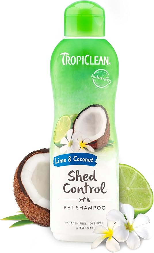 TropiClean Lime & Coconut Deshedding Dog Shampoo for Shedding Control | Natural Pet Shampoo Derived from Natural Ingredients | Cat Friendly | Made in the USA | 20 oz.