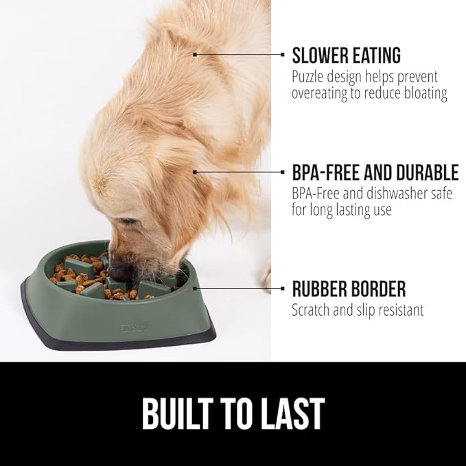 Gorilla Grip Slow Feeder Dog and Cat Bowls, Interactive Puzzle Toy for Dogs and Cats Food Training, Keeps Pets Busy and Prevents Puppy Overeating, Large, Small Breeds, 100% BPA Free, 4 Cup Sage Green