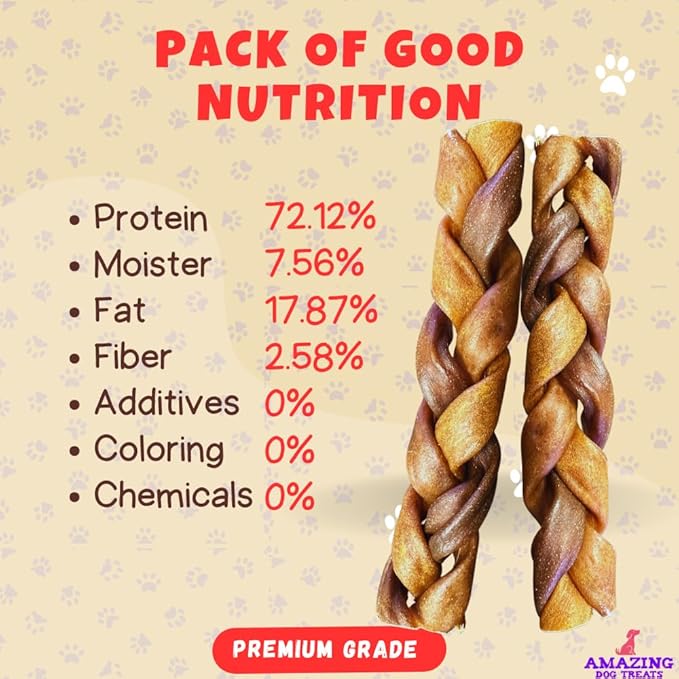 Amazing Dog Treats - 6 Inch Braided Collagen Sticks for Dogs - (10 Count) - Collagen Bully Sticks for Dogs - 95% Natural Collagen Sticks for Dogs - No Hide Bones for Dogs