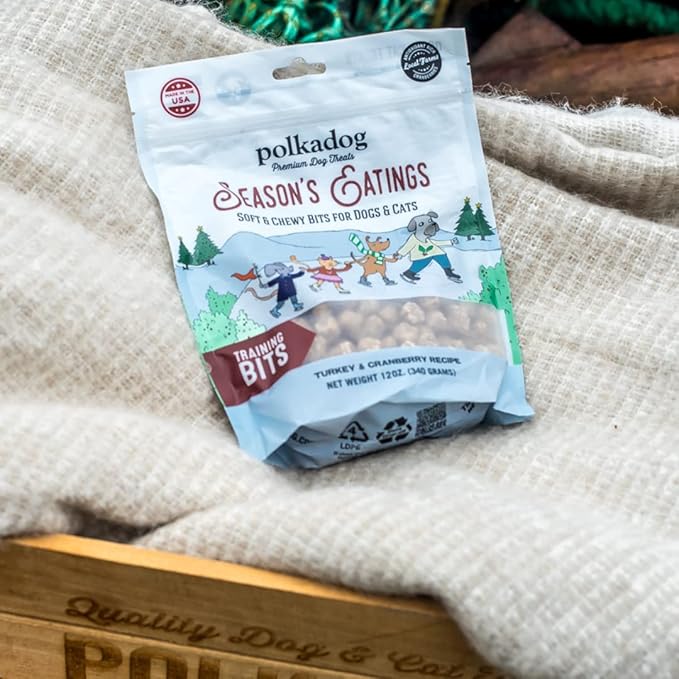 Polkadog Season's Eatings Dog Treat, 12oz - Soft & Chewy, USA-Sourced Dehydrated Turkey, Antioxidant-Rich, Dog Stocking, Christmas Dog Treat for Small and Large Dogs