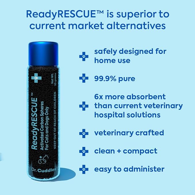 ReadyRESCUE - Pet Detox for Dogs, Cats, & Pets - First Response for Eating or Ingesting Emergencies - Activated Charcoal, Carbon - Rapid Solution to Absorb Toxins - 90g (3 vials of 30g)
