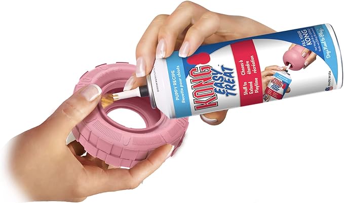KONG Puppy Tires - Dog Chew Toy for Puppies - Stuffable Dog Toy for Treats & Snacks - Natural Rubber Chew Toy for Teething Puppy - for Medium/Large Puppies - Assorted Colors